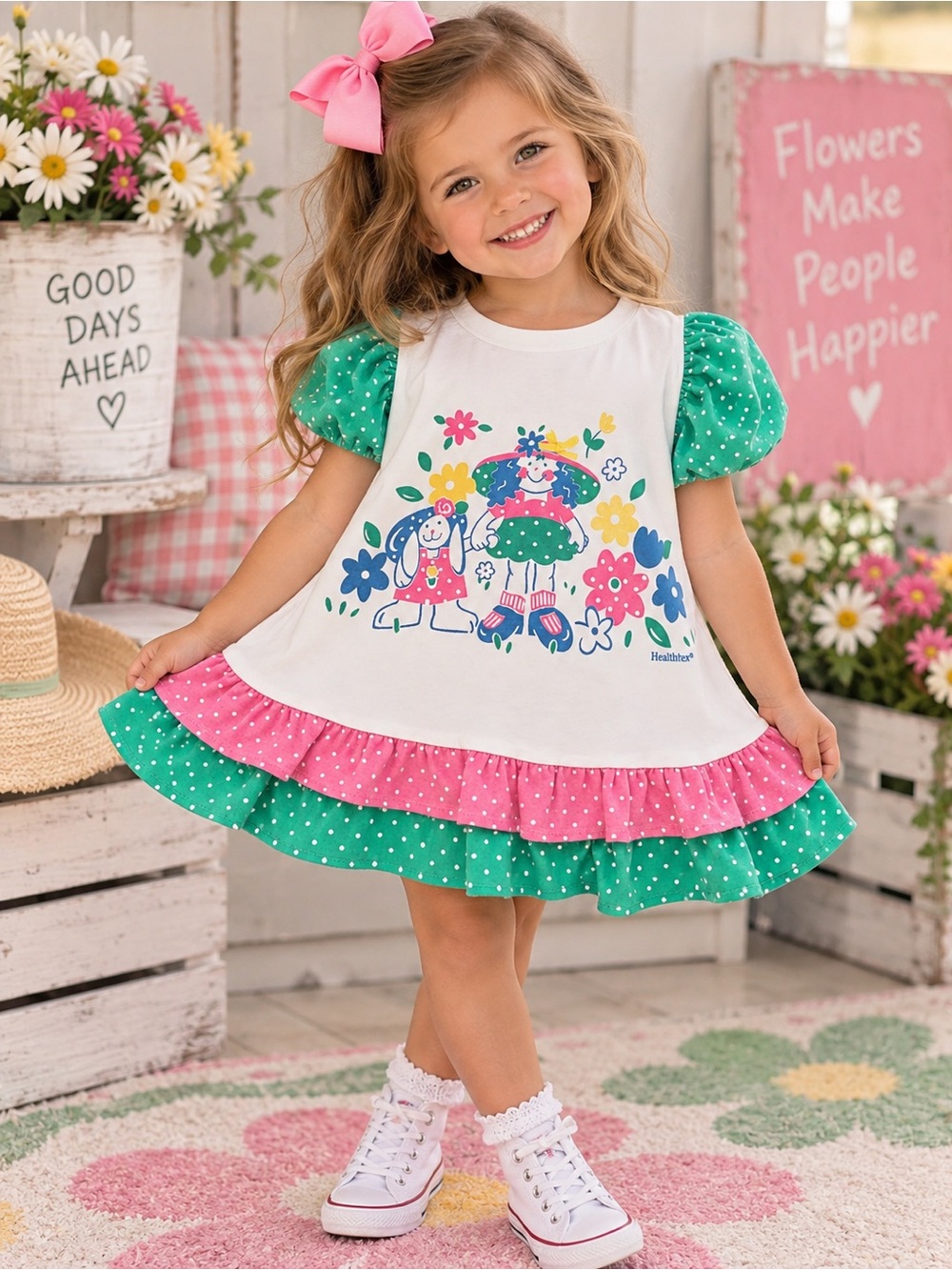 Vintage Healthtex Polka Dot Ruffle Bunny Baby Dress
2t 3T see description